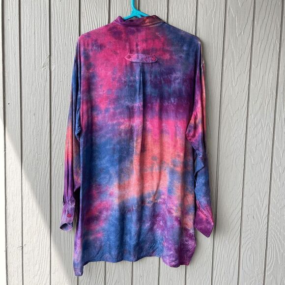 Vintage 2OFUS 90s Tie-Dye Embroidered Floral Sequin Oversized Boho Shirt - Picture 5 of 9